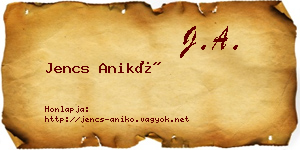 Jencs Anikó névjegykártya